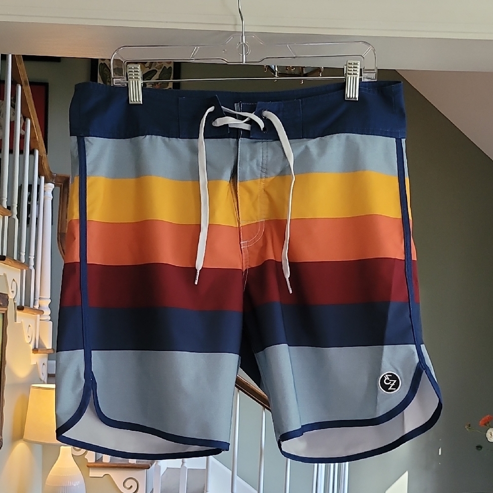 Ezekiel Blue and Yellow Swim Trunks with Retro Stripes